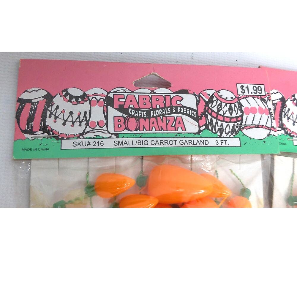 Vintage Fabric Bonanza Small Big Carrot Garland 3 Feet Orange SET OF 3 NEW - Picture 3 of 6